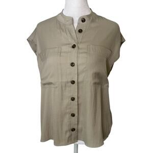 Joie beige/khaki button up cap sleeve top size S